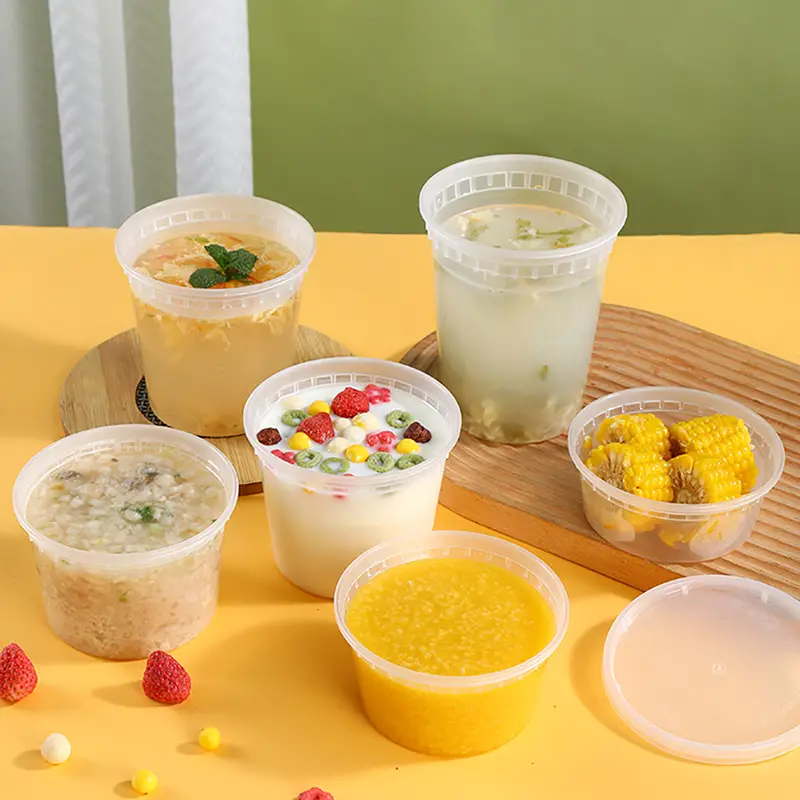 Envase de comida de plástico Deli redondo transparente de 12 oz