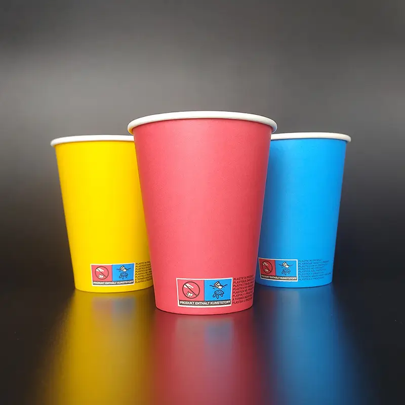 Vaso de papel de pared simple coloreado de 12 oz