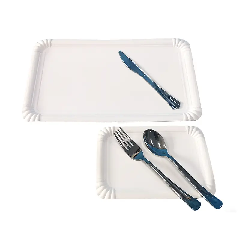 Plato de papel rectangular para pastel de fiesta blanco